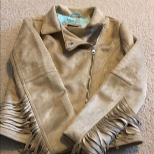 Faux suede tan coat (girls size 10/12)